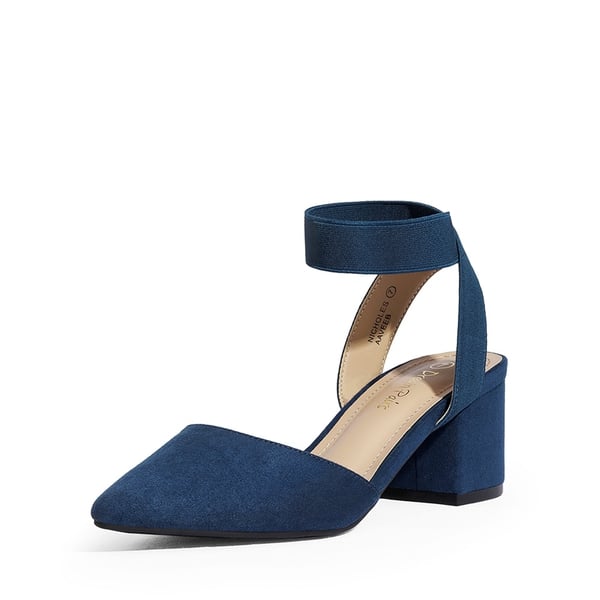 Pointed Toe Pumps with Ankle Strap - NAVY SUEDE -  0